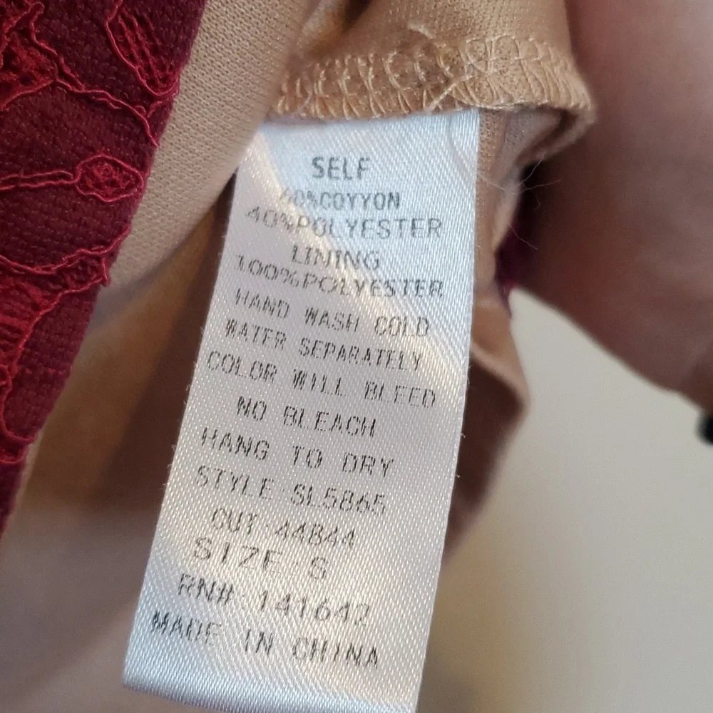 She and Sky burgandy and Tan lace cold shoulder dress. - Picture 5 of 6